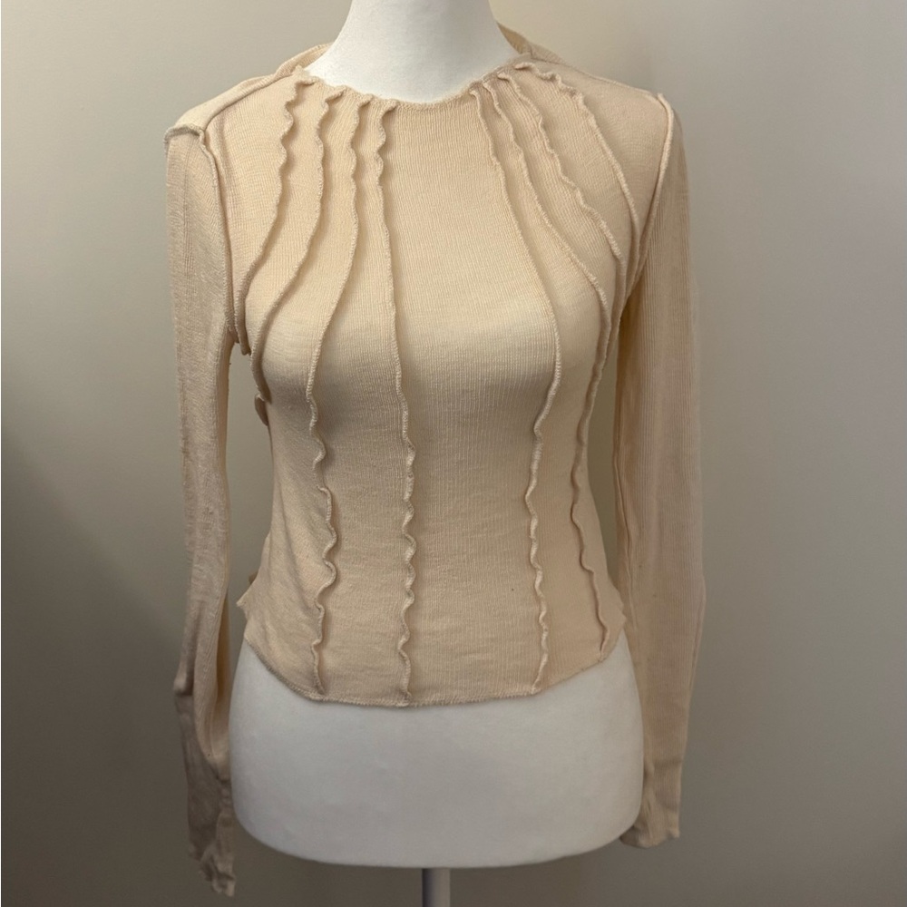 BDG Cream Textured Long Sleeve Top